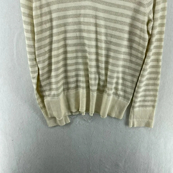 Charter Club Sweater Womens Sz PM Beige Gray Striped V-Neck Metallic Pullover - Picture 7 of 12